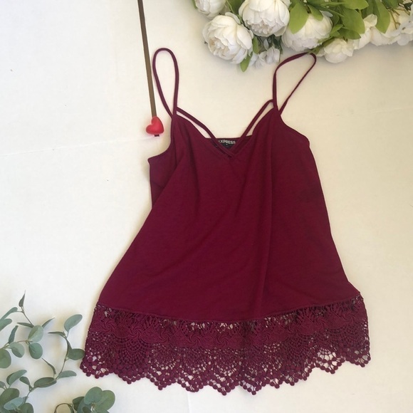 Express Burgundy Strappy Top Size Small - Picture 1 of 7